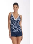Aqua Perla Womens Cindy Navy Tie Side Ruched Bikini Short Printed SPF50+, hi-res
